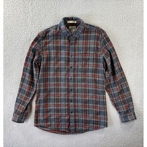 LL Bean Scotch Plaid Flannel Shirt Mens Medium Tall Traditional Fit Gray